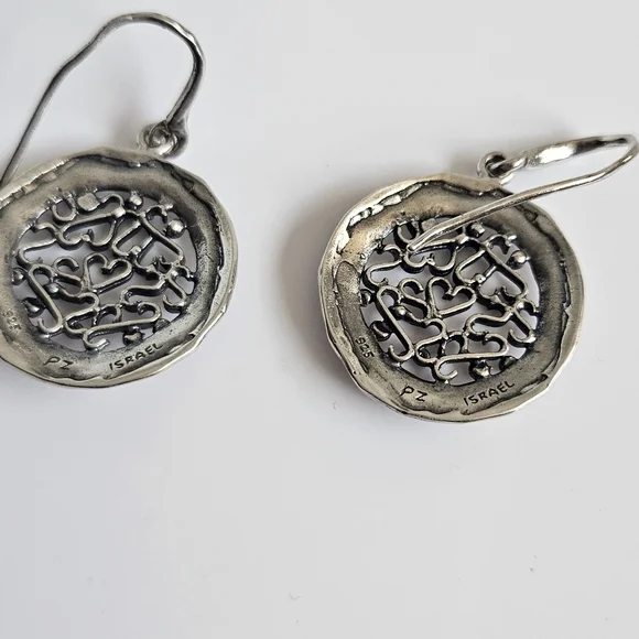 PZ (Paz Creations) 925 Sterling Silver Framed Filigree Dangle Earrings - Picture 4 of 6